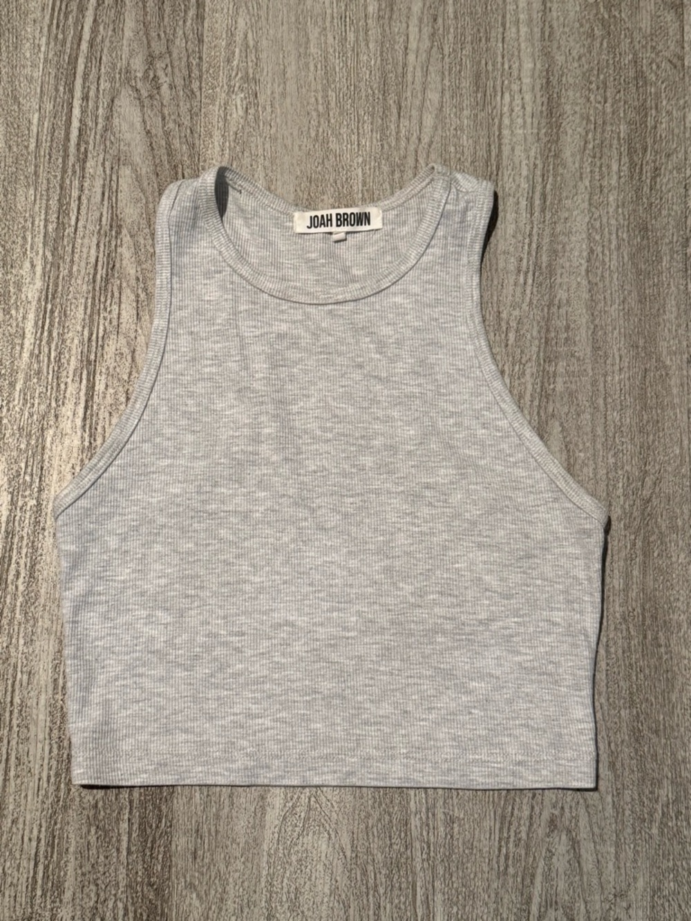 Joah Brown Ribbed Crop Tank Top - Light Gray